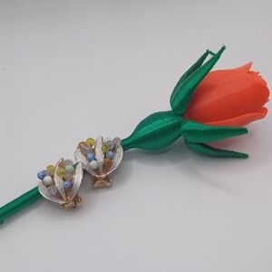 Kramer Art Glass Floral Clip On Earrings